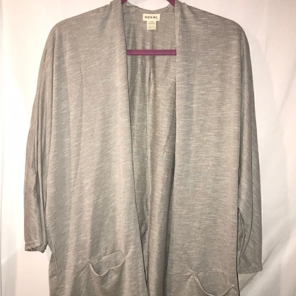 Donni. Women's Open‎ Front Long Sleeve Striped Gray Cardigan Size LT